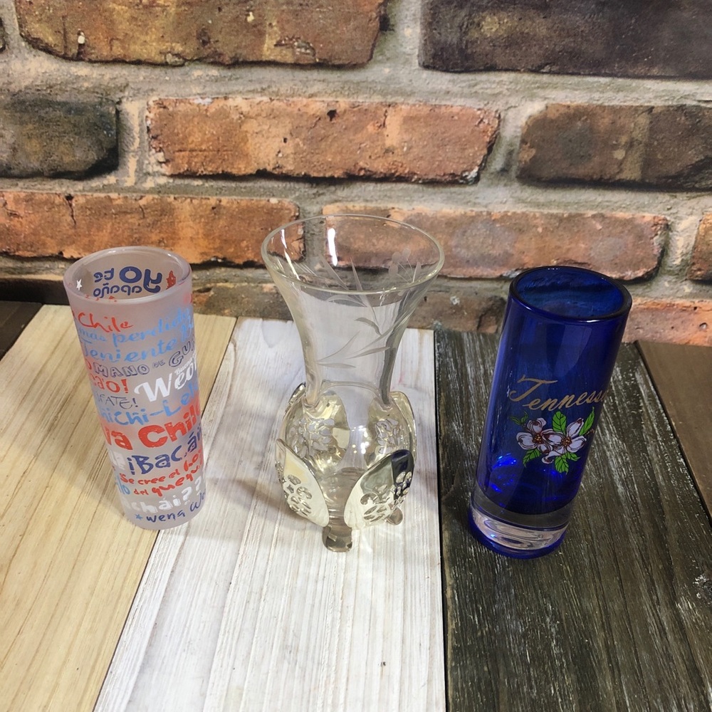 3 Shot Glass Tennessee CobaltBlue, Viva Chile Vase